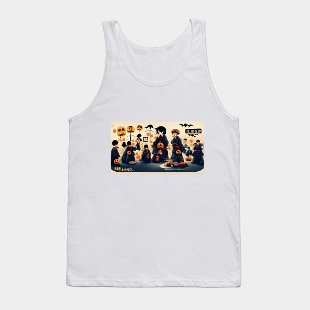 A Group of People in Kimonos Holding Pumpkins Tank Top by Tee Trendz